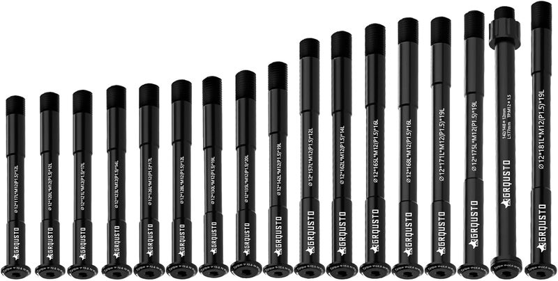 GRQUSTO 1.5mm Thread Pitch Front Rear Thru Axles for Road Mountain Bicyle Suspension Forks Rigid Forks and Bike Rear Frame, 6061 Aluminium Alloy Boost Through Axle: 12mm x 117mm to 181mm Includes 17 Lengths - Image 1